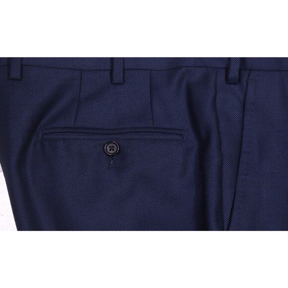 Errico Formicola Blue Birdseye Woven Flat Front Wool Dress Pants Trousers 37x30 - Picture 3 of 7